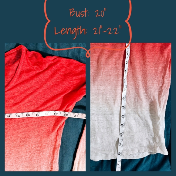 Velvet Brand - Deep Coral to White Ombre Linen Longsleeve Boxy Top - Picture 4 of 4
